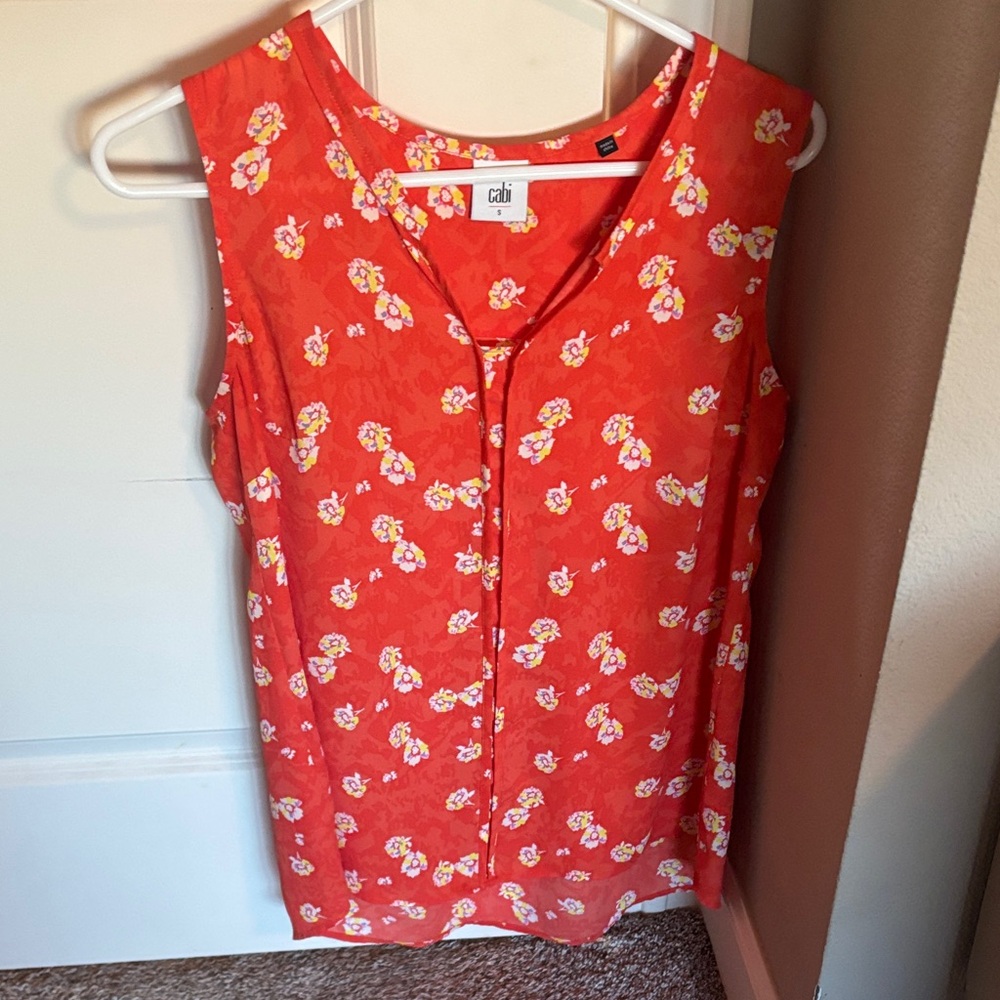 CAbi Women's Vibrant Orange Floral Blouse